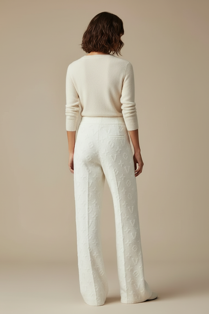 Pantalon Blanc Doux Tricoté Ample Confortable Motif - Maille - vue 2