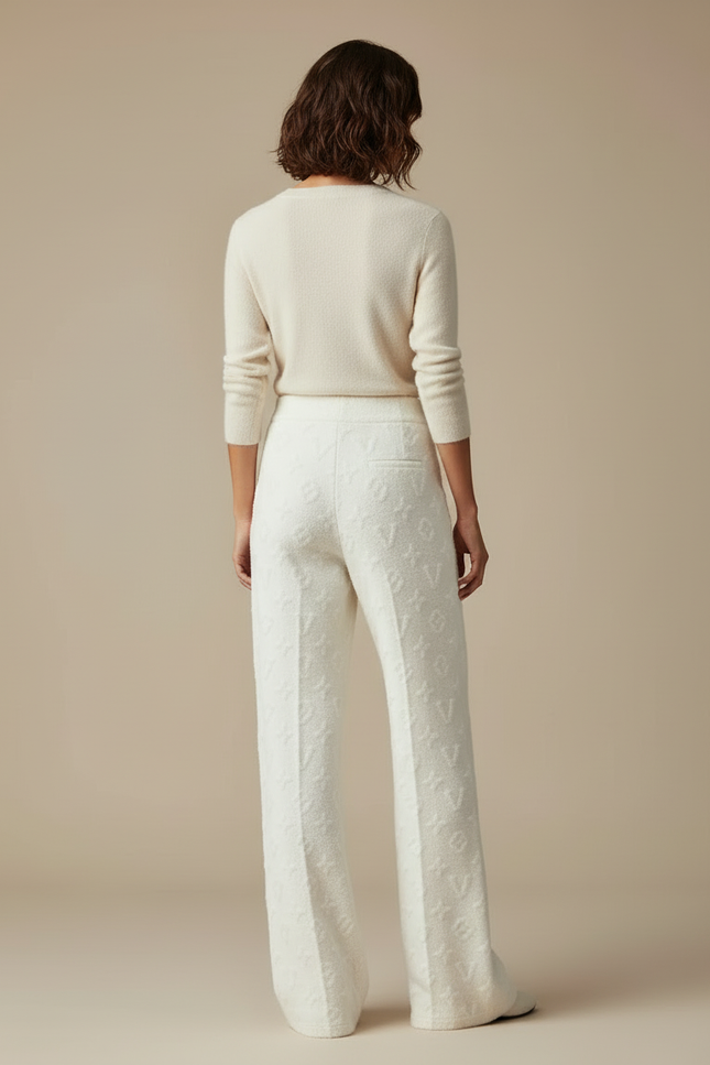 Pantalon Blanc Doux Tricoté Ample Confortable Motif - Maille - vue 2