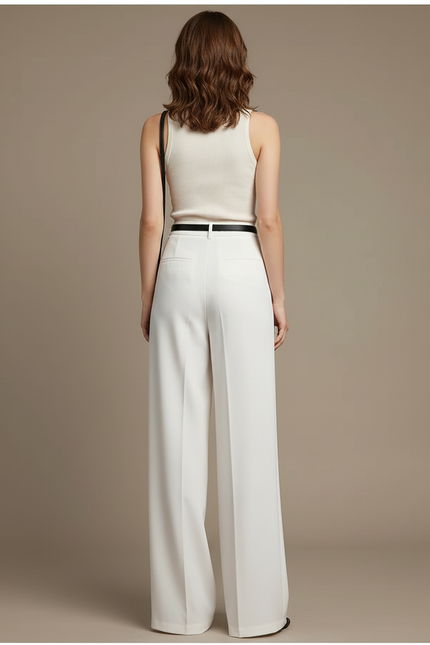 Pantalon Blanc Fluide Large Plissé Élégant Femme - Polyester - vue 2