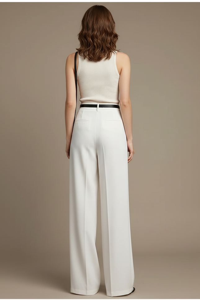 Pantalon Blanc Fluide Large Plissé Élégant Femme - Polyester - vue 2