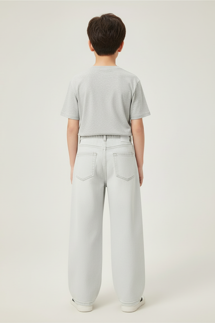 Pantalon Blanc Ample Jean Garçon Décontracté - Gris - vue 2