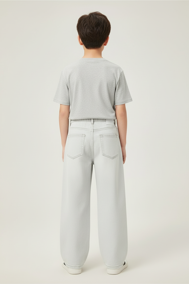 Pantalon Blanc Ample Jean Garçon Décontracté - Gris - vue 2