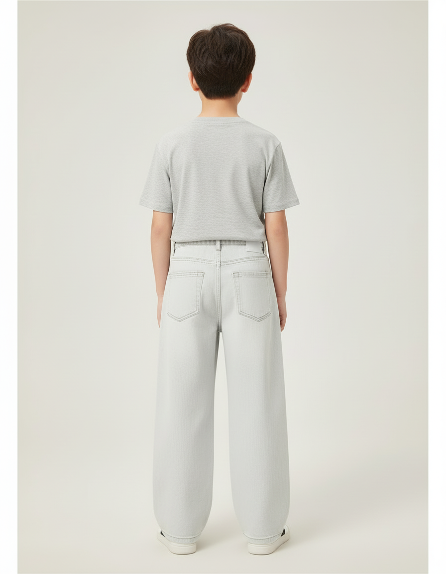 Pantalon Blanc Ample Jean Garçon Décontracté - Gris - vue 2