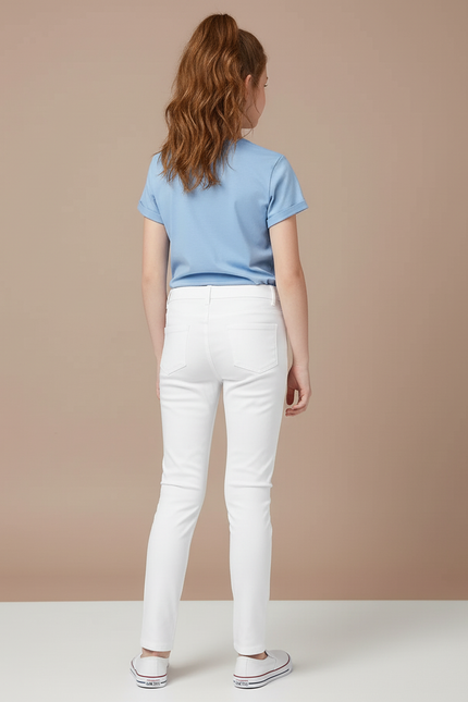 Pantalon Blanc Fille Slim Confortable Stretch Uni - Coton - vue 2