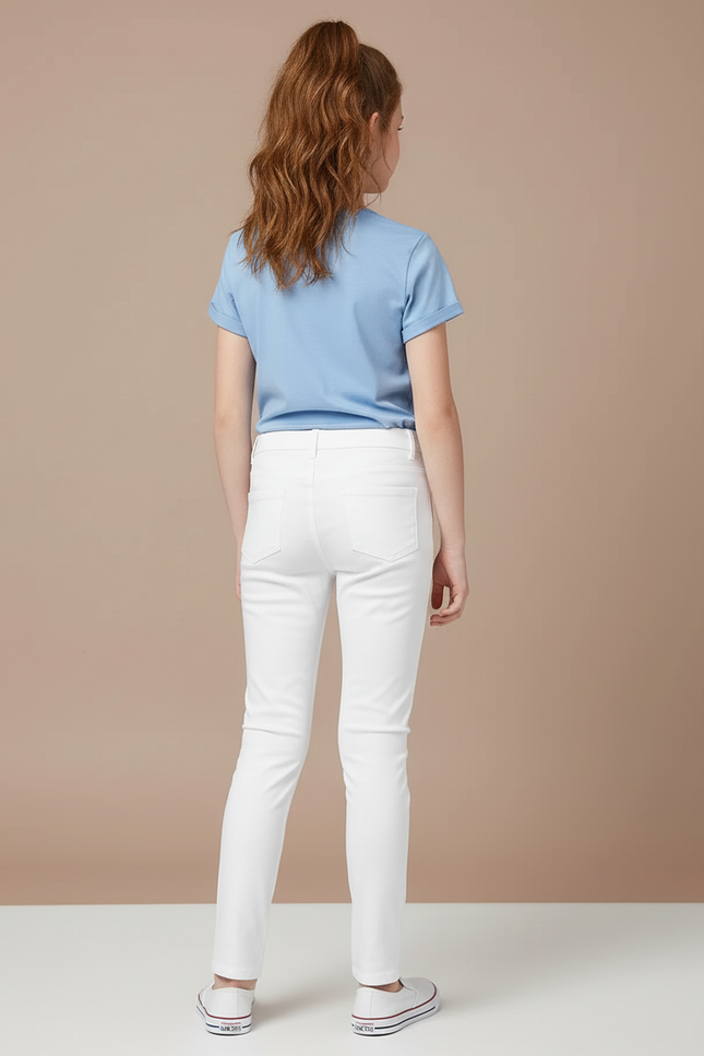 Pantalon Blanc Fille Slim Confortable Stretch Uni - Coton - vue 2