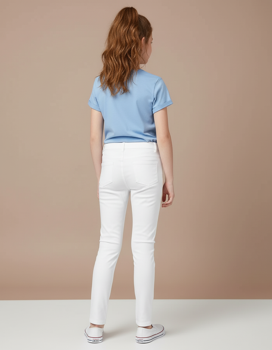 Pantalon Blanc Fille Slim Confortable Stretch Uni - Coton - vue 2