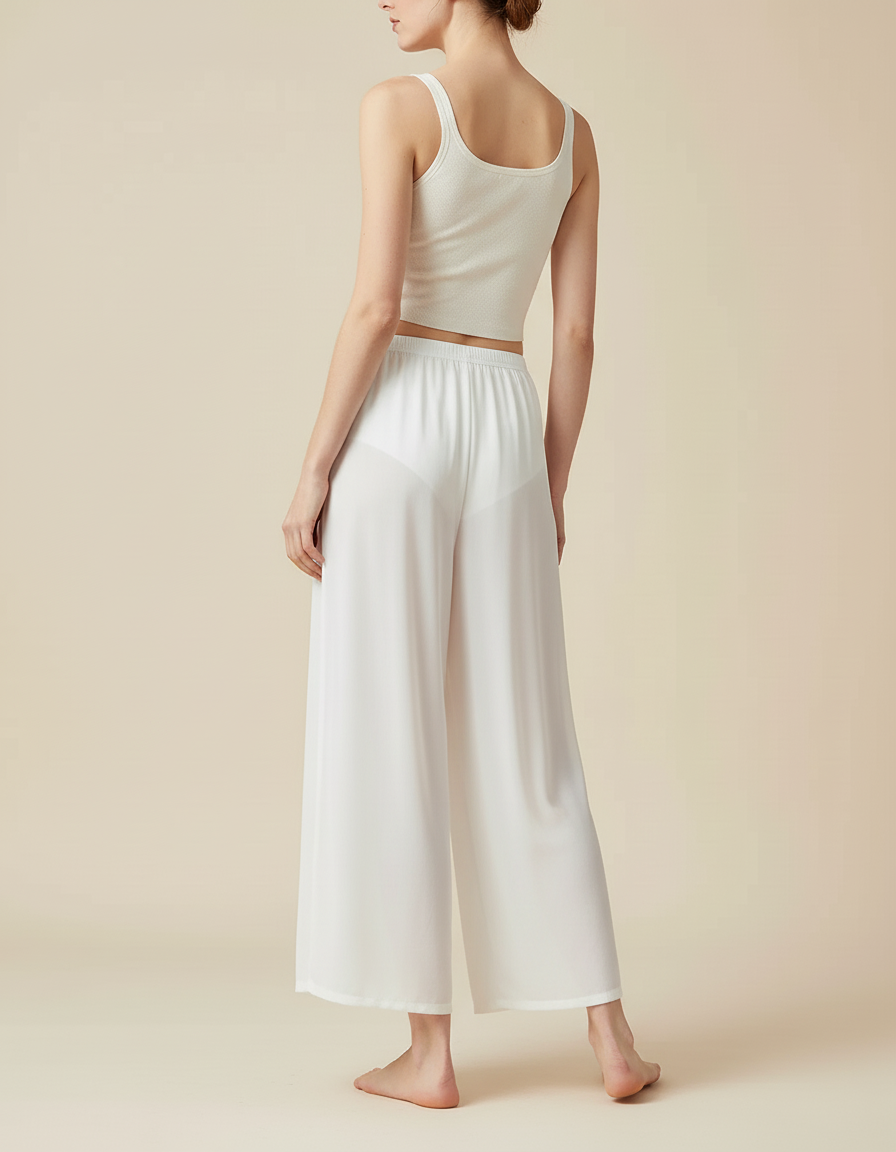 Pantalon Blanc Fluide Ample Yoga Danse Léger - Polyester - vue 2