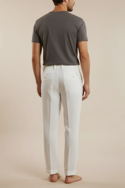 Pantalon À Pince Blanc Homme - Lin - vue 2