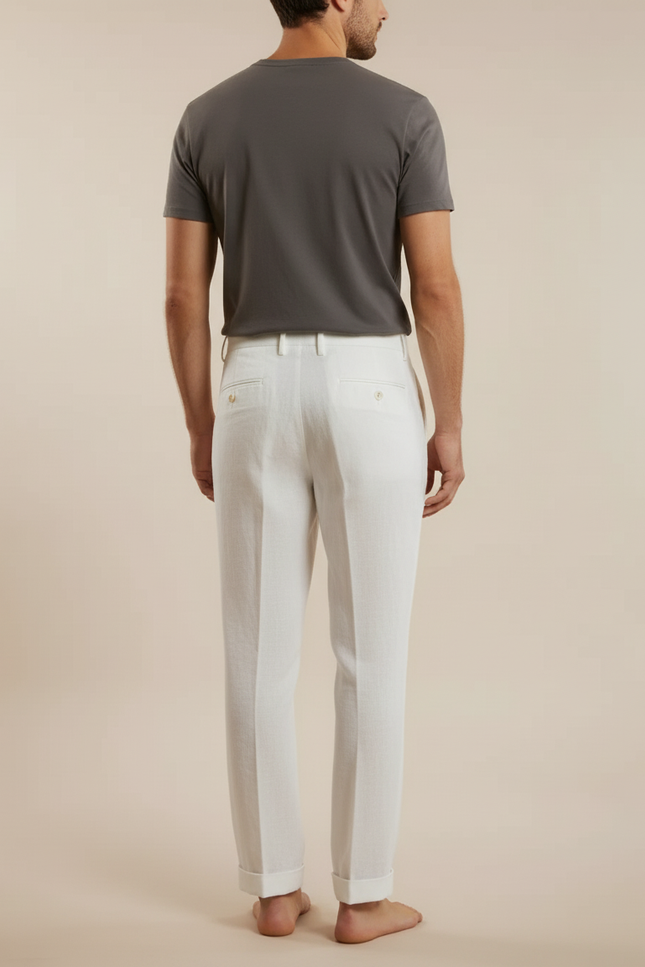 Pantalon À Pince Blanc Homme - Lin - vue 2