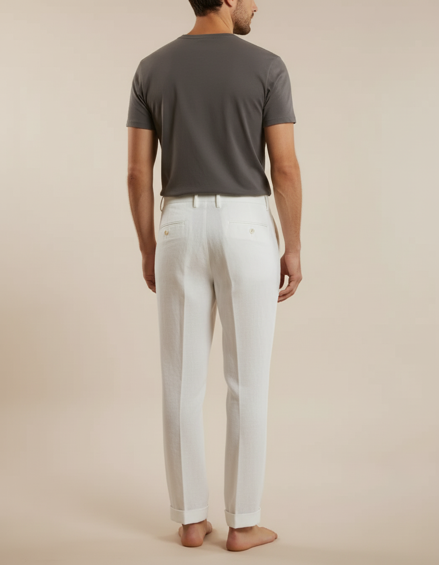 Pantalon À Pince Blanc Homme - Lin - vue 2