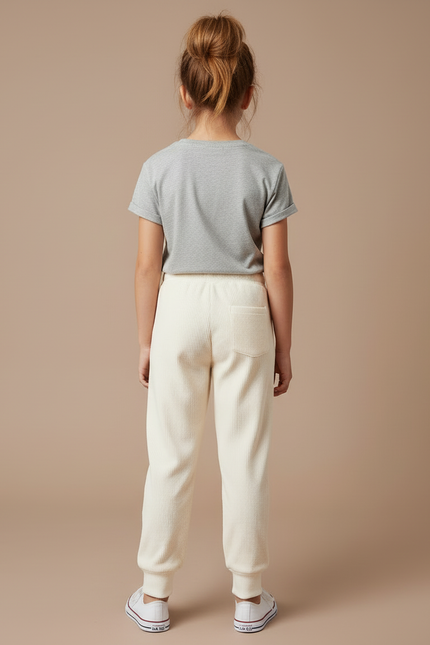 Pantalon Blanc Côtelé Enfant Confortable Décontracté - Beige Cordé - vue 2