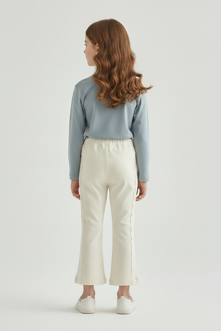 Pantalon Blanc Évasé Coton Nœuds Fille Confortable - Beige - vue 2