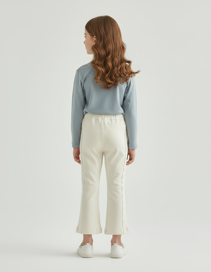 Pantalon Blanc Évasé Coton Nœuds Fille Confortable - Beige - vue 2