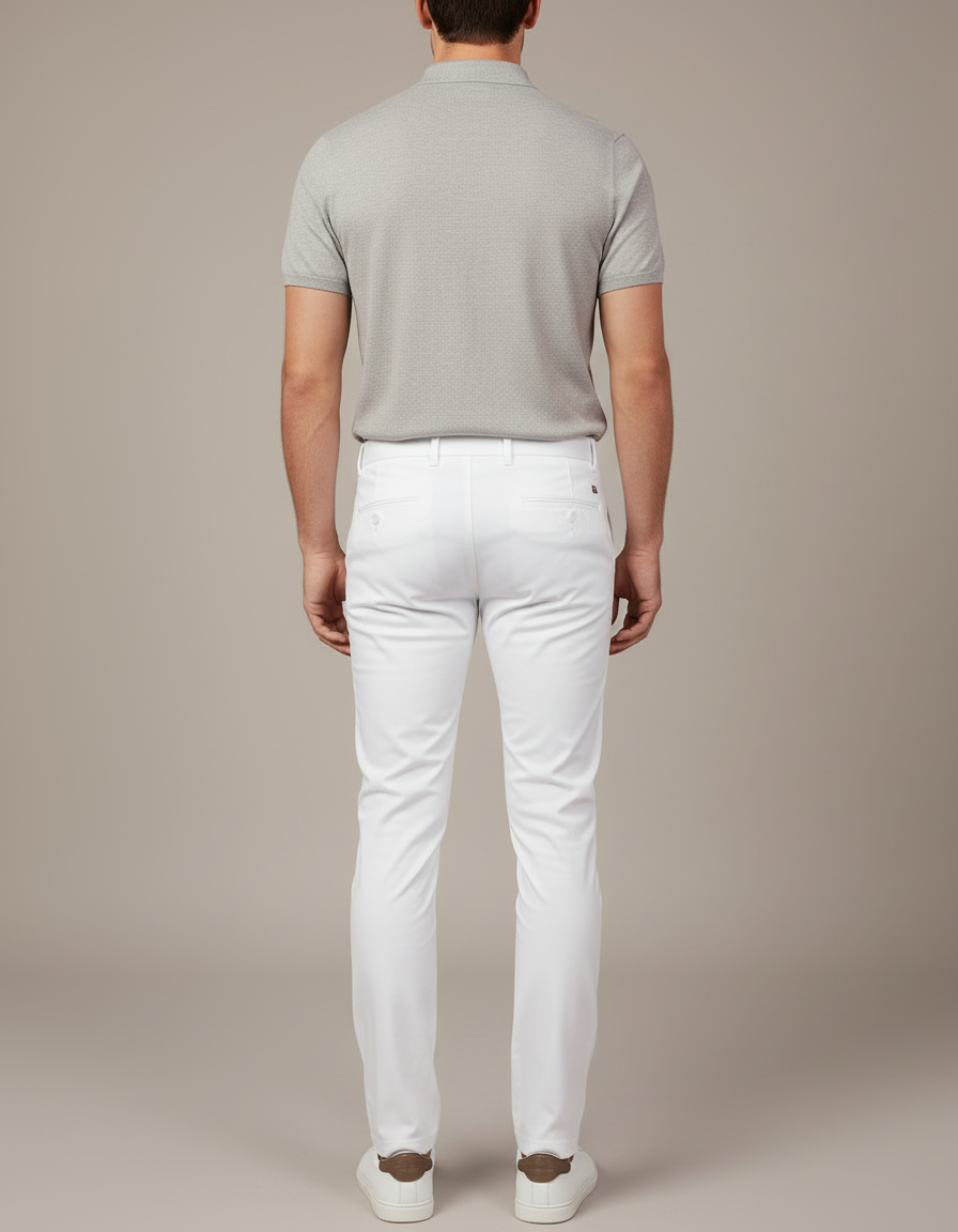Pantalon Blanc Homme Slim Fit Décontracté Élégant - Gabardine - vue 2