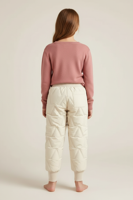 Pantalon Blanc Matelassé Hiver Enfant Rembourré Chaud - Beige Polyester - vue 2
