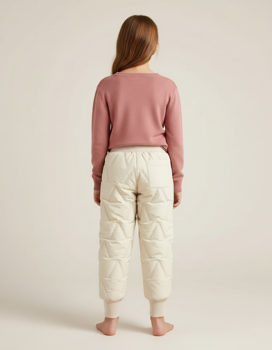 Pantalon Blanc Matelassé Hiver Enfant Rembourré Chaud - Beige Polyester - vue 2