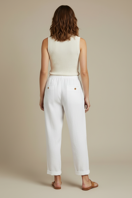 Pantalon Blanc Lin Fluide Décontracté Femme Confortable - vue 2