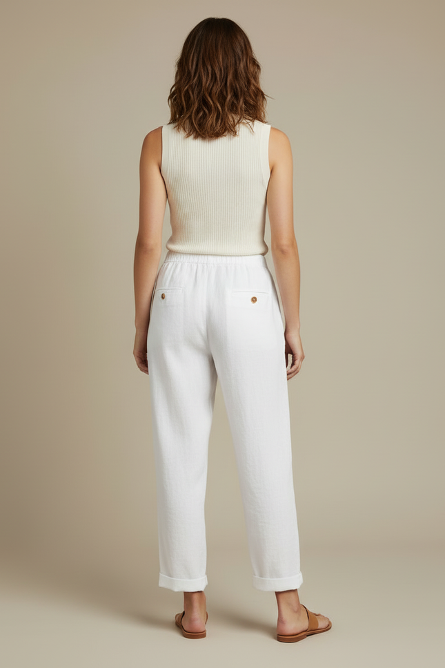 Pantalon Blanc Lin Fluide Décontracté Femme Confortable - vue 2