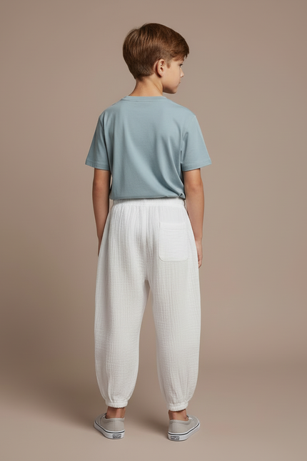 Pantalon Blanc Gaze Coton Ample Décontracté Enfant - vue 2