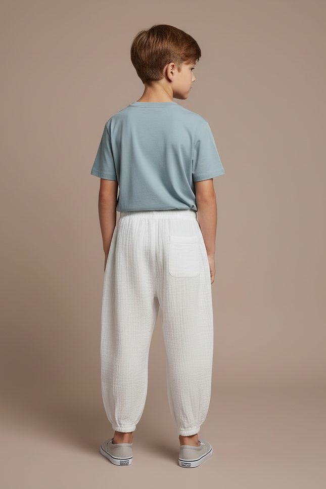 Pantalon Blanc Gaze Coton Ample Décontracté Enfant - vue 2