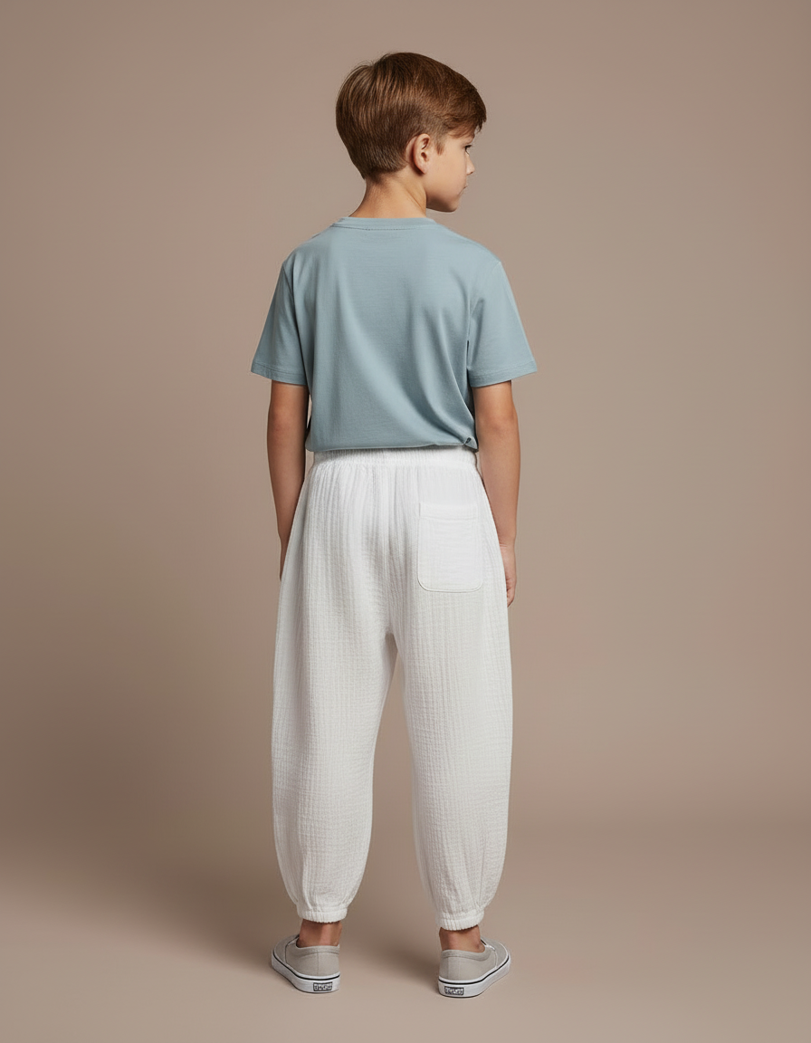 Pantalon Blanc Gaze Coton Ample Décontracté Enfant - vue 2