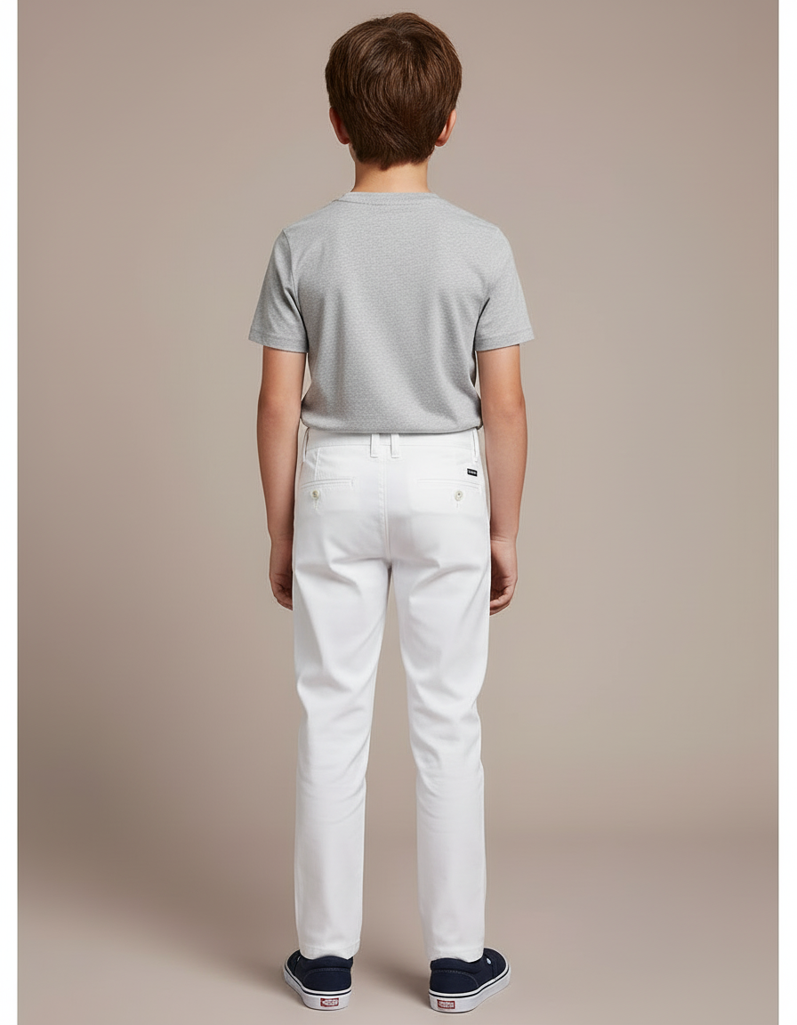 Pantalon Blanc Coton Droit Garçon Élégant Décontracté - vue 2