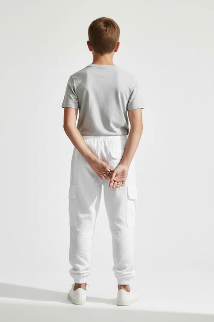 Pantalon Blanc Cargo Lin Enfant Décontracté Léger - vue 2