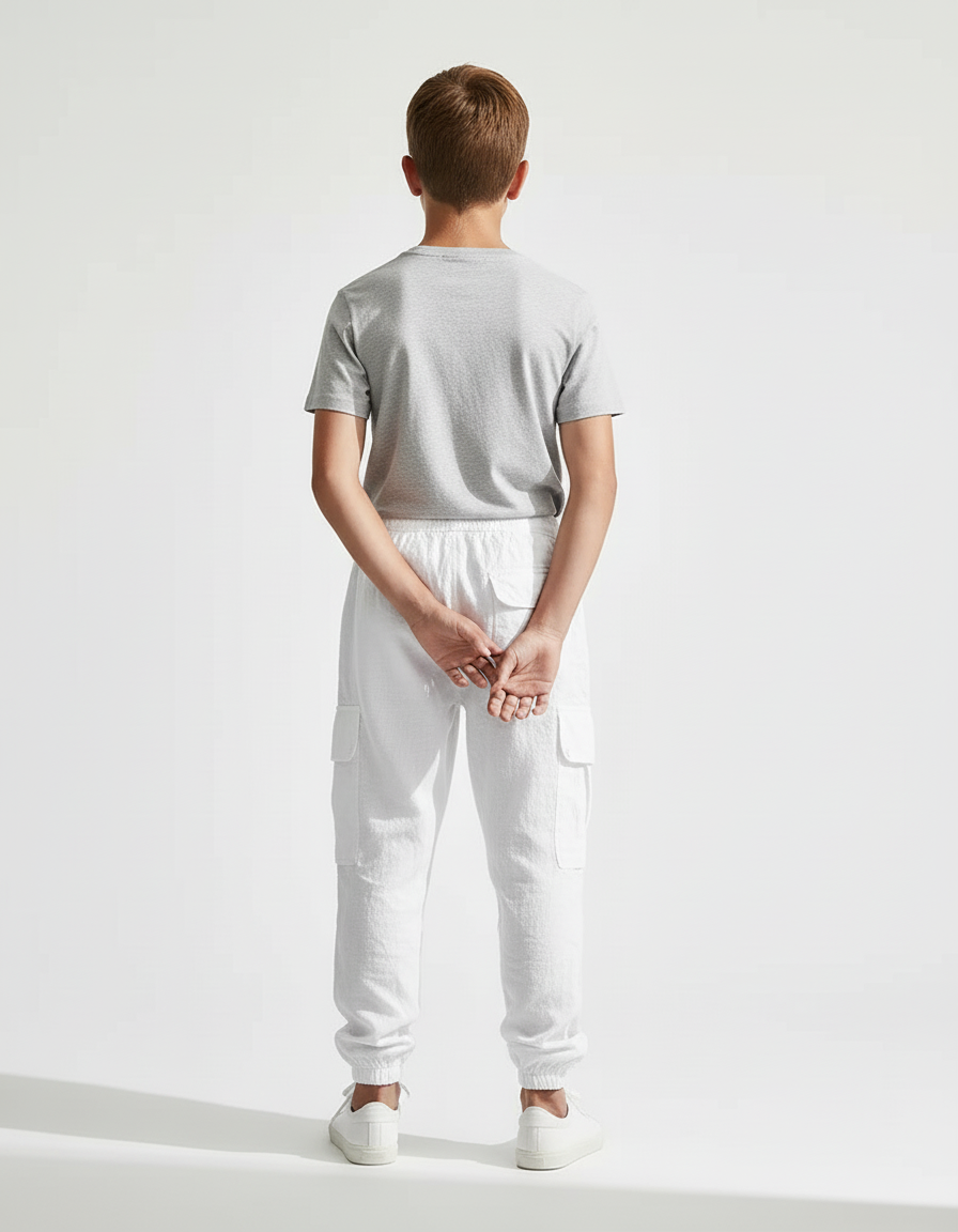 Pantalon Blanc Cargo Lin Enfant Décontracté Léger - vue 2