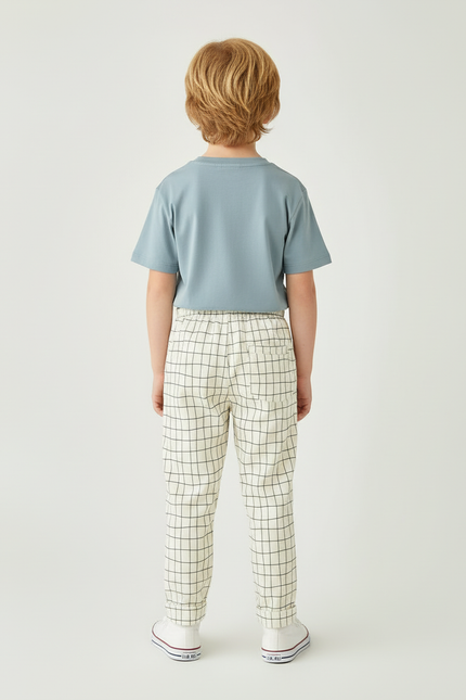 Pantalon Blanc À Carreaux Décontracté Enfant - Coton - vue 2