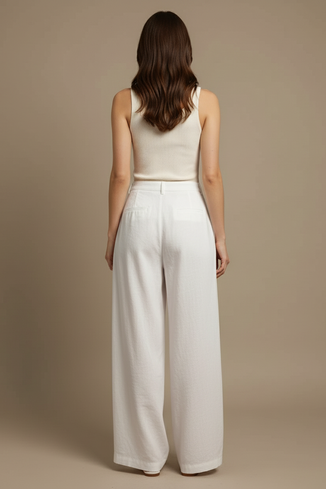 Pantalon Lin Femme Blanc - vue 2