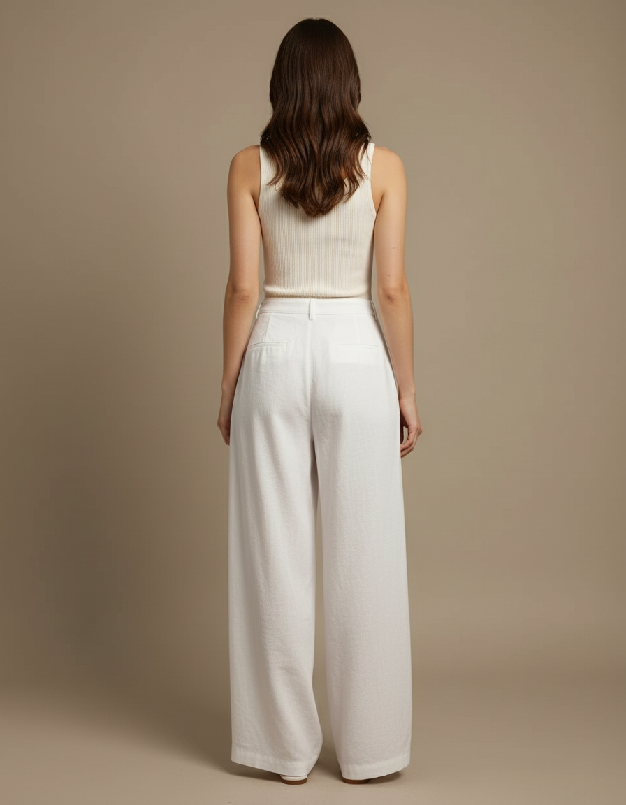 Pantalon Lin Femme Blanc - vue 2