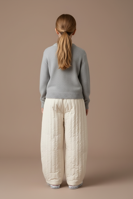 Pantalon Blanc Matelassé Ample Enfant Chaud Décontracté - Beige Molleton - vue 2