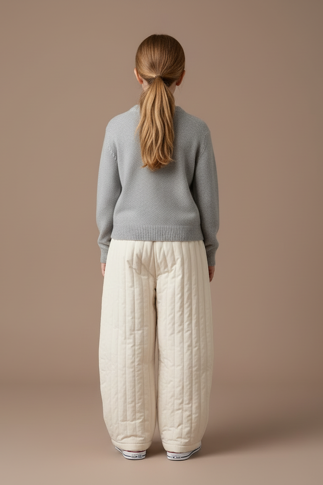Pantalon Blanc Matelassé Ample Enfant Chaud Décontracté - Beige Molleton - vue 2