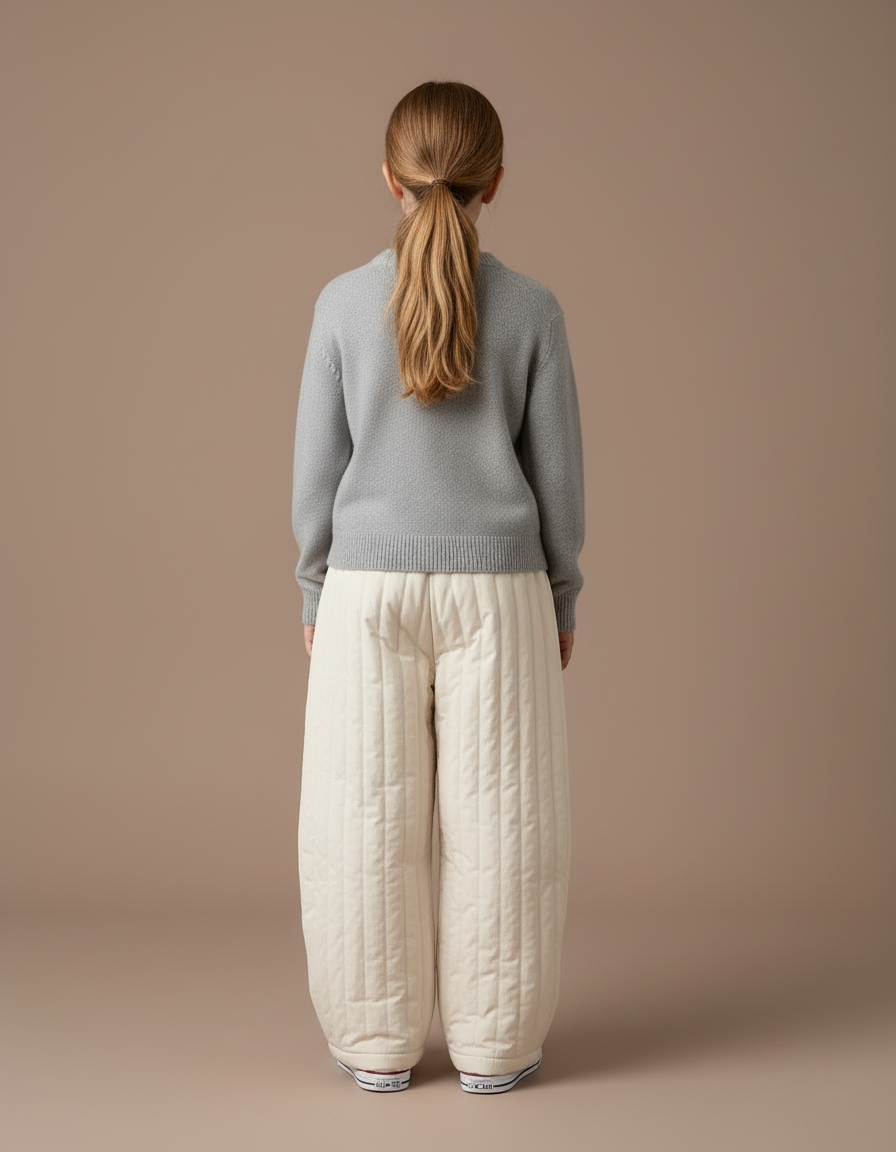 Pantalon Blanc Matelassé Ample Enfant Chaud Décontracté - Beige Molleton - vue 2