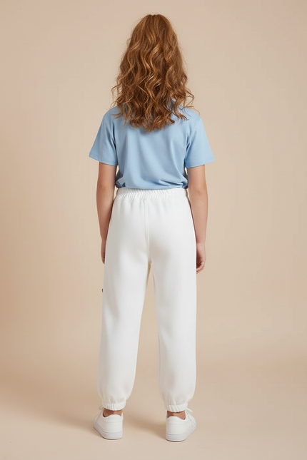 Pantalon Blanc Jogger Fille Papillons Colorés Décontracté - Molleton - vue 2