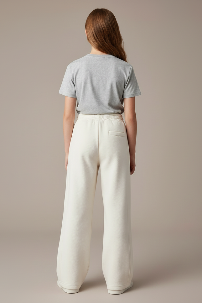 Pantalon Blanc Ample Molletonné Décontracté Sport Enfant - Beige - vue 2