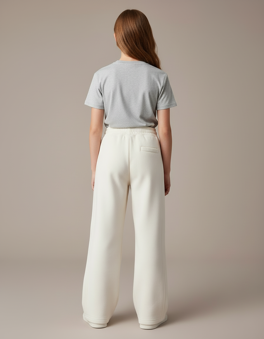 Pantalon Blanc Ample Molletonné Décontracté Sport Enfant - Beige - vue 2
