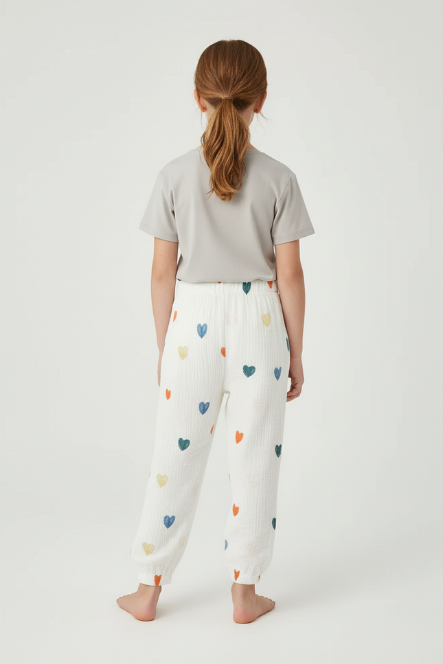 Pantalon Blanc Coeurs Colorés Mousseline Ample Enfant - Coton - vue 2