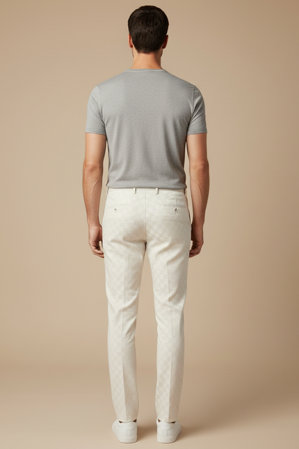 Pantalon Blanc Carreaux Homme Slim Chic Élégant - Coton - vue 2