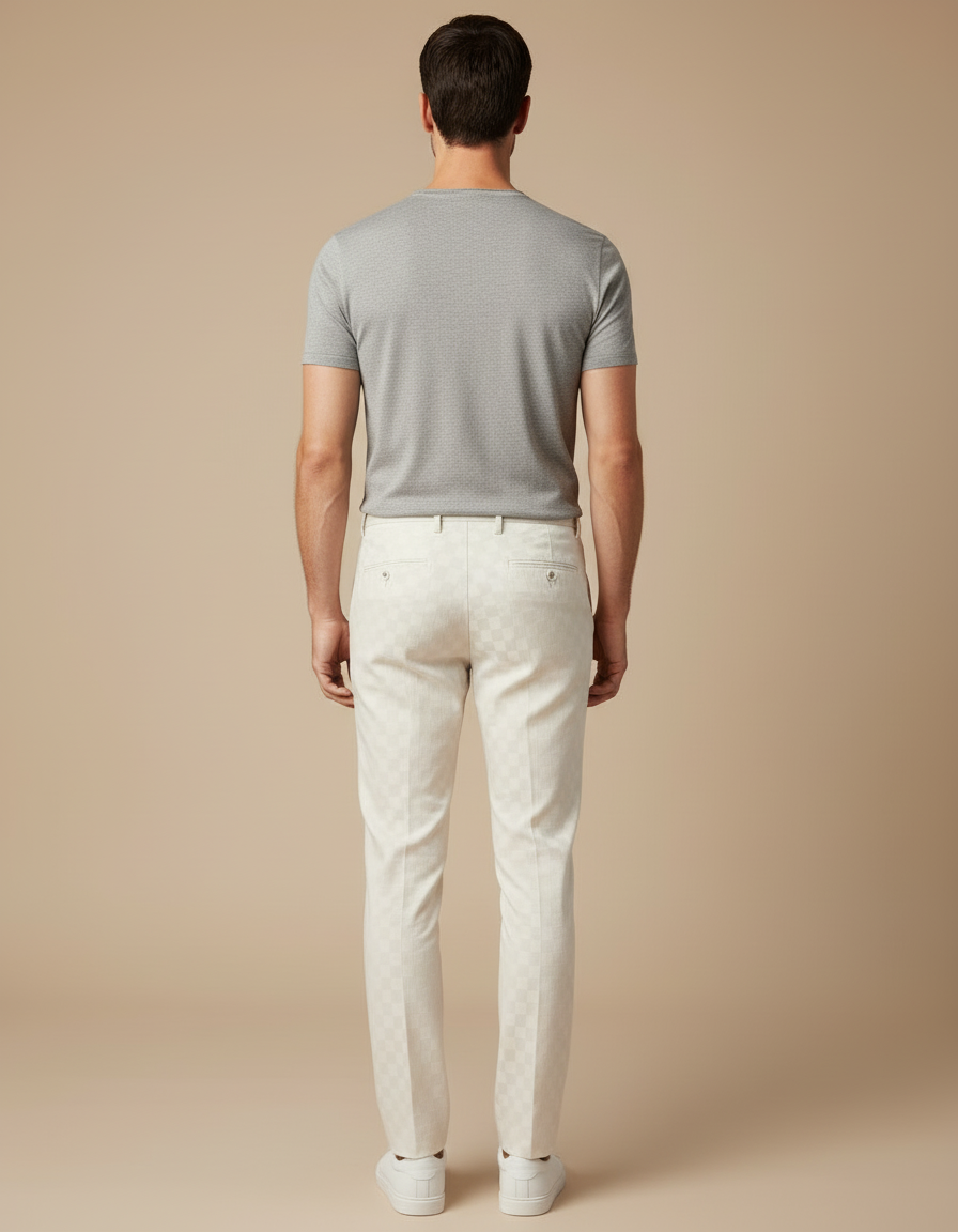 Pantalon Blanc Carreaux Homme Slim Chic Élégant - Coton - vue 2