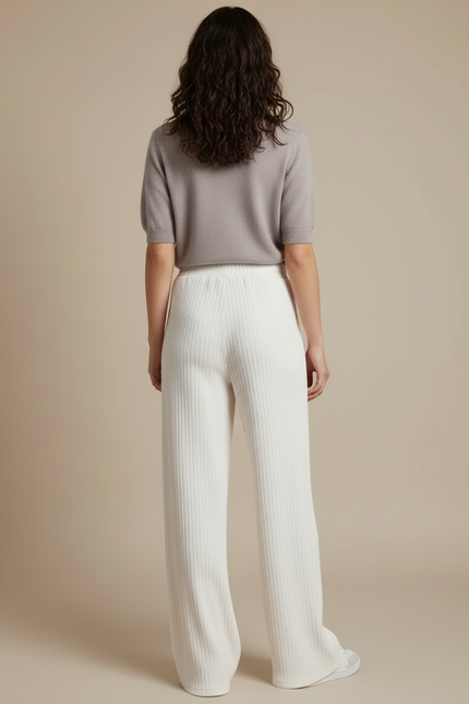 Pantalon Blanc Côtelé Ample Décontracté Femme - Maille - vue 2