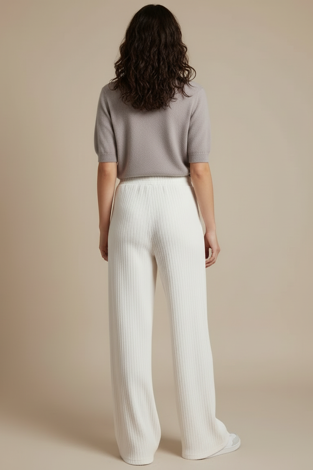 Pantalon Blanc Côtelé Ample Décontracté Femme - Maille - vue 2