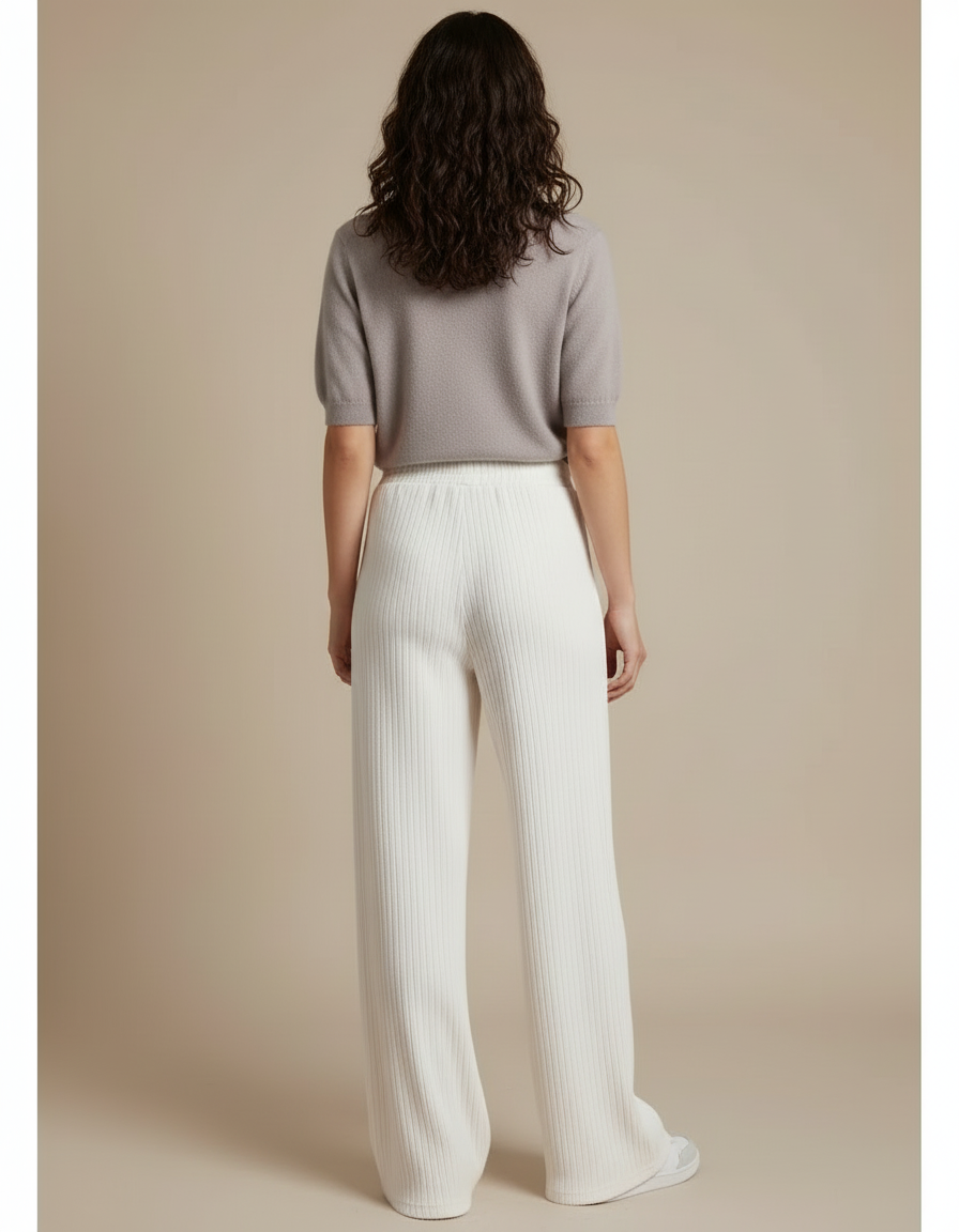 Pantalon Blanc Côtelé Ample Décontracté Femme - Maille - vue 2