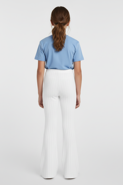 Pantalon Blanc Côtelé Évasé Tricoté Fille - Maille - vue 2