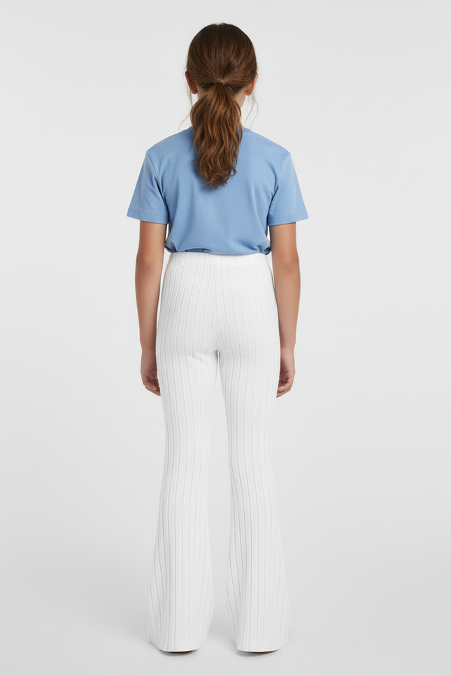 Pantalon Blanc Côtelé Évasé Tricoté Fille - Maille - vue 2