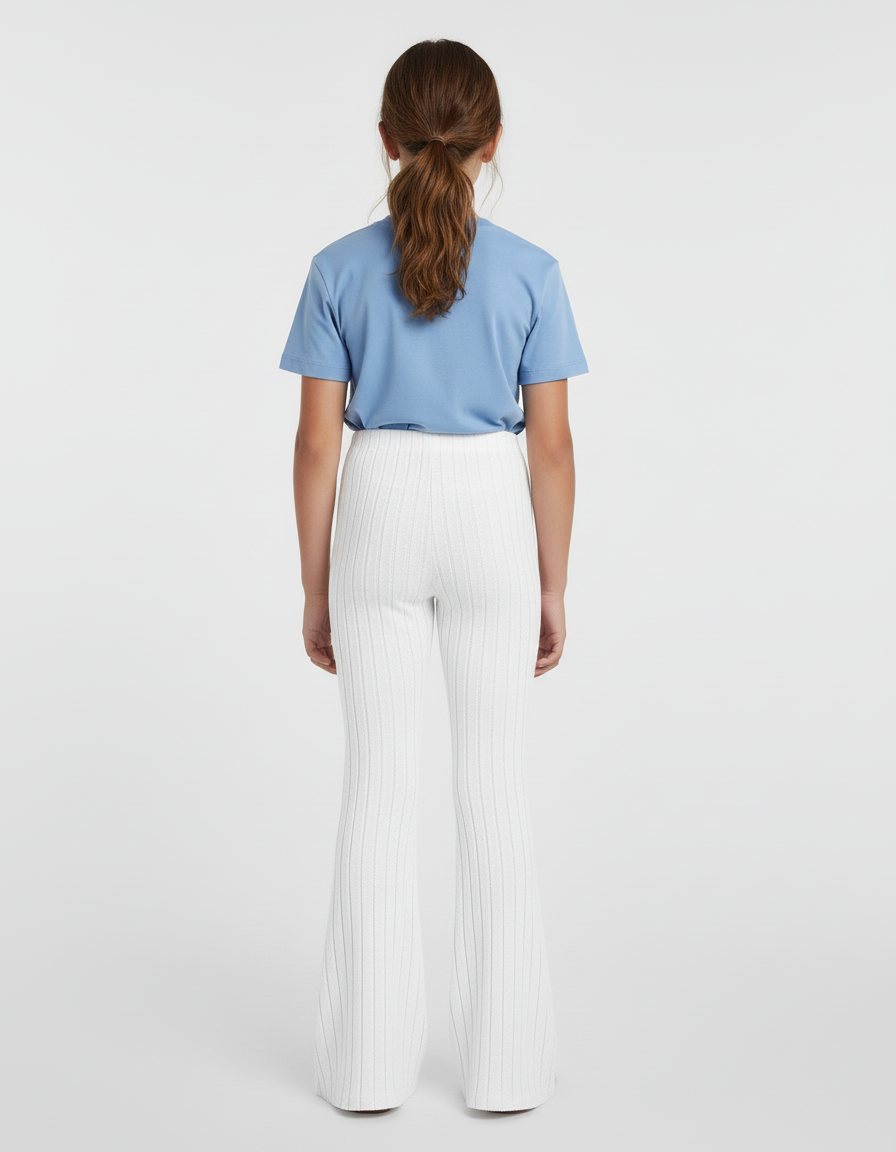 Pantalon Blanc Côtelé Évasé Tricoté Fille - Maille - vue 2