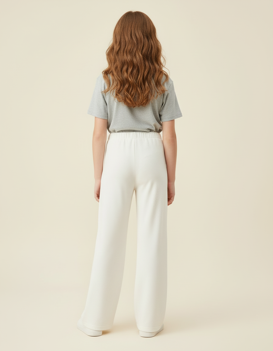 Pantalon Blanc Molletonné Ample Décontracté Enfant Fille - vue 2