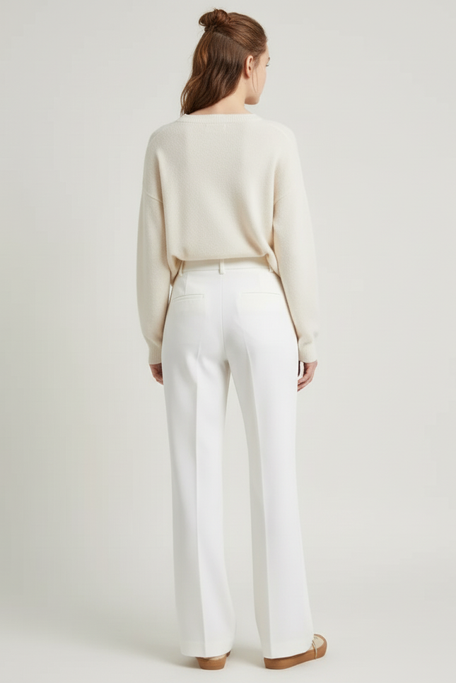 Pantalon Blanc Droit Élégant Taille Haute Femme - Polyester - vue 2