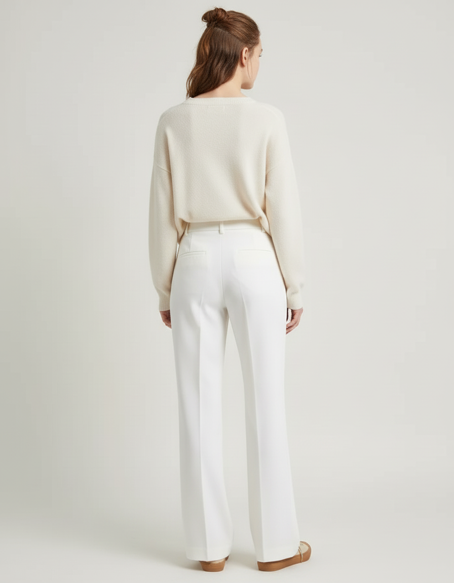 Pantalon Blanc Droit Élégant Taille Haute Femme - Polyester - vue 2