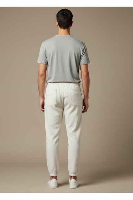 Pantalon Blanc Lin Harem Jogger Décontracté - vue 2